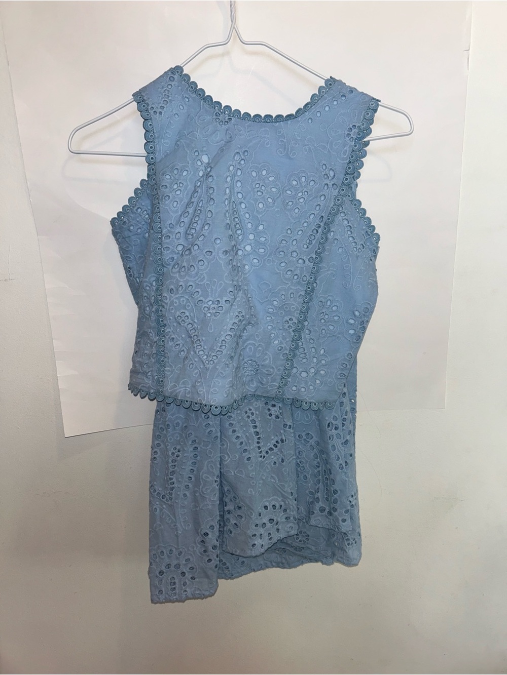 Women's Light Blue Eyelet Skirt Set